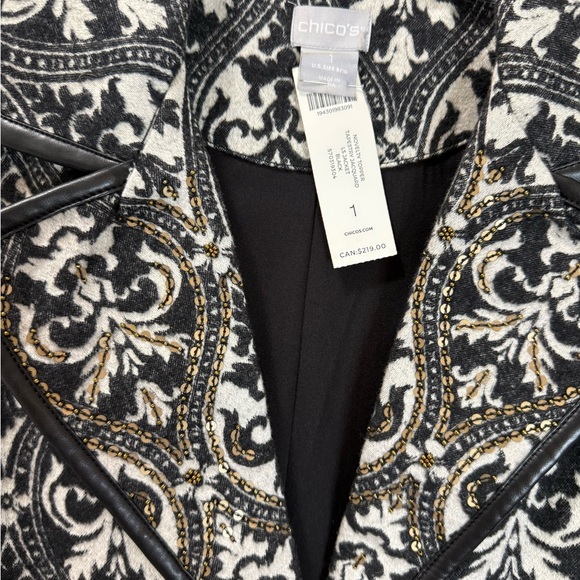 Chico’s NWT Jacquard Brocade Blazer Jacket Black White Gold Pattern Size 1 (M) - Picture 6 of 7